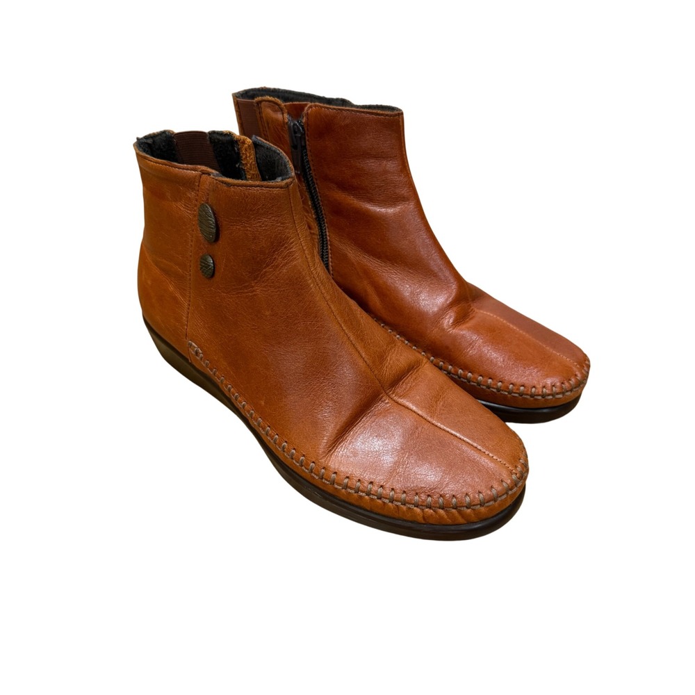 SAS Jade Brown Leather Wedge Ankle Booties Zip Womens Size 7 M Comfort Boots